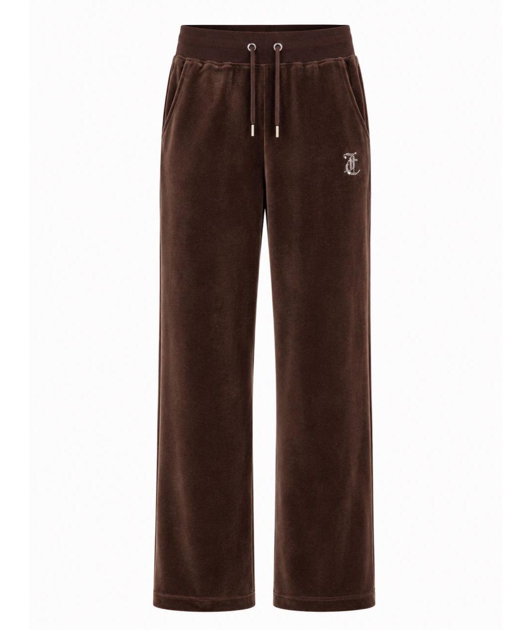 JUICY COUTURE Коричневые велюровые прямые брюки, фото 6