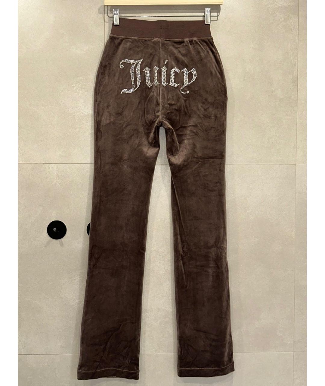 JUICY COUTURE Коричневые велюровые прямые брюки, фото 3
