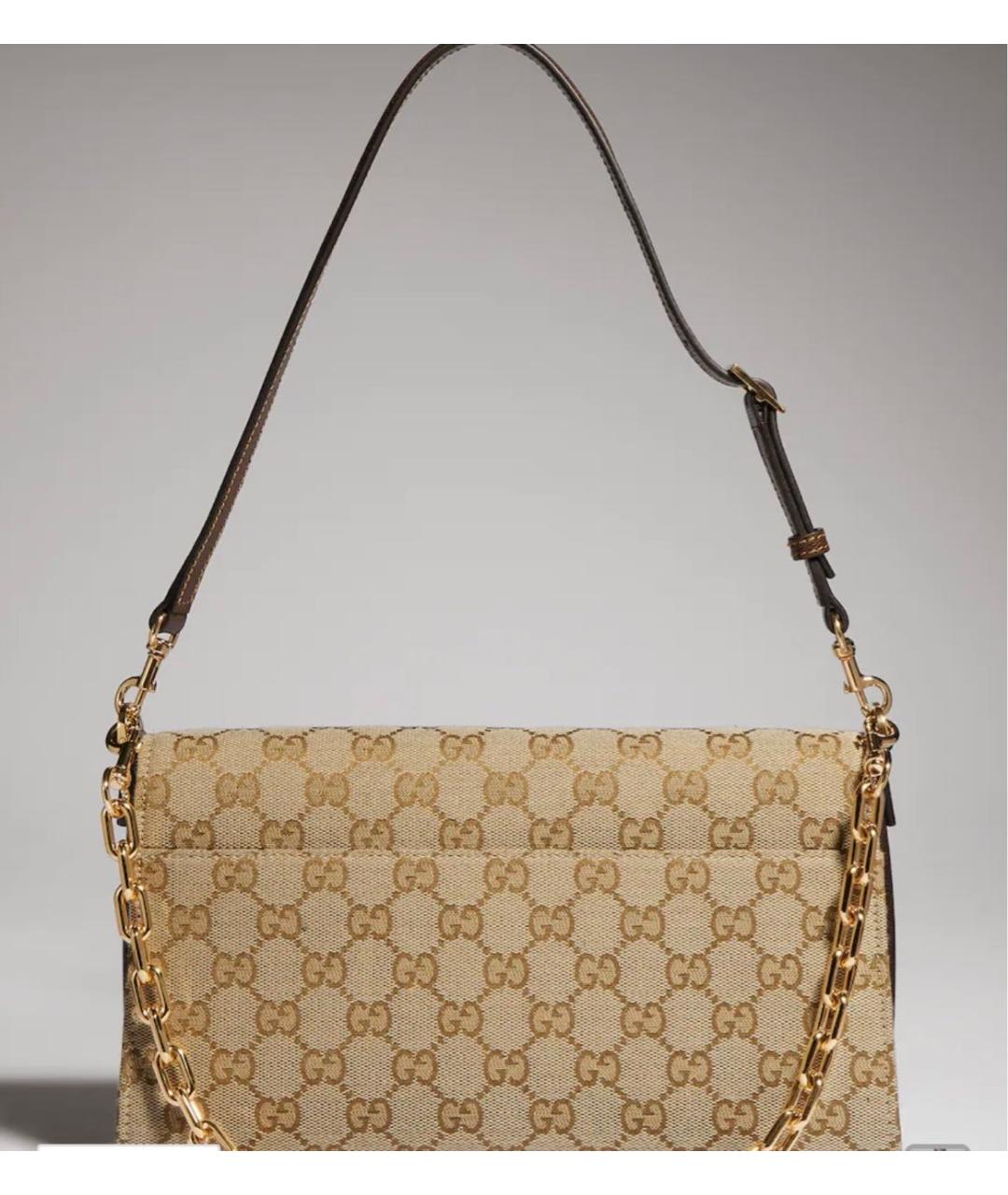 GUCCI Бежевая сумка с короткими ручками из канвы, фото 2
