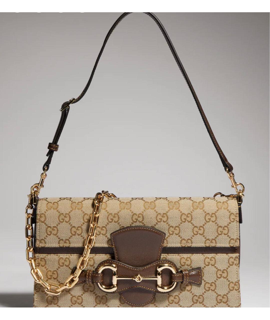 GUCCI Бежевая сумка с короткими ручками из канвы, фото 7