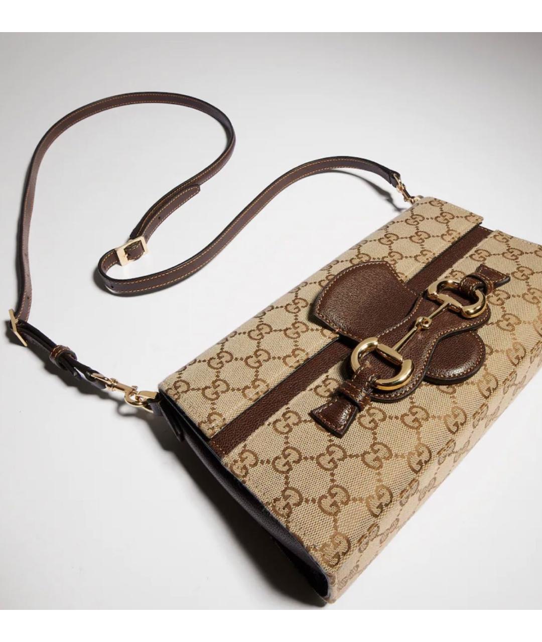 GUCCI Бежевая сумка с короткими ручками из канвы, фото 3