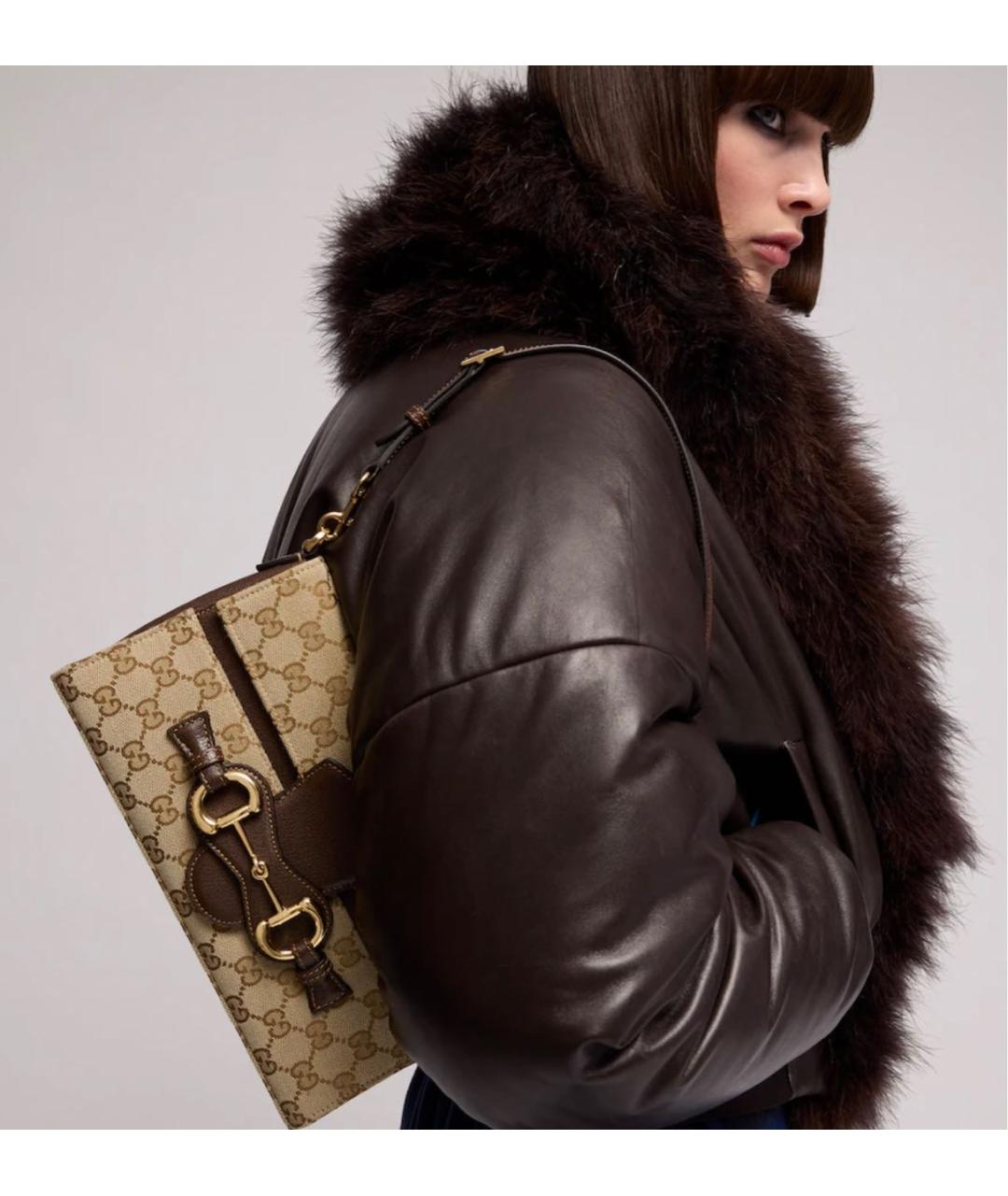 GUCCI Бежевая сумка с короткими ручками из канвы, фото 5
