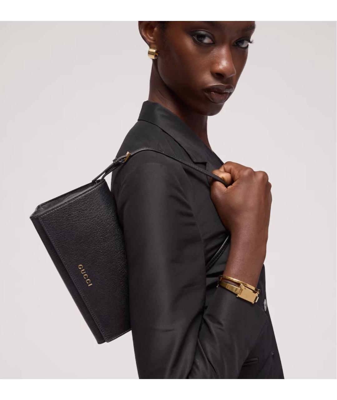 GUCCI Черная кожаная сумка с короткими ручками, фото 4