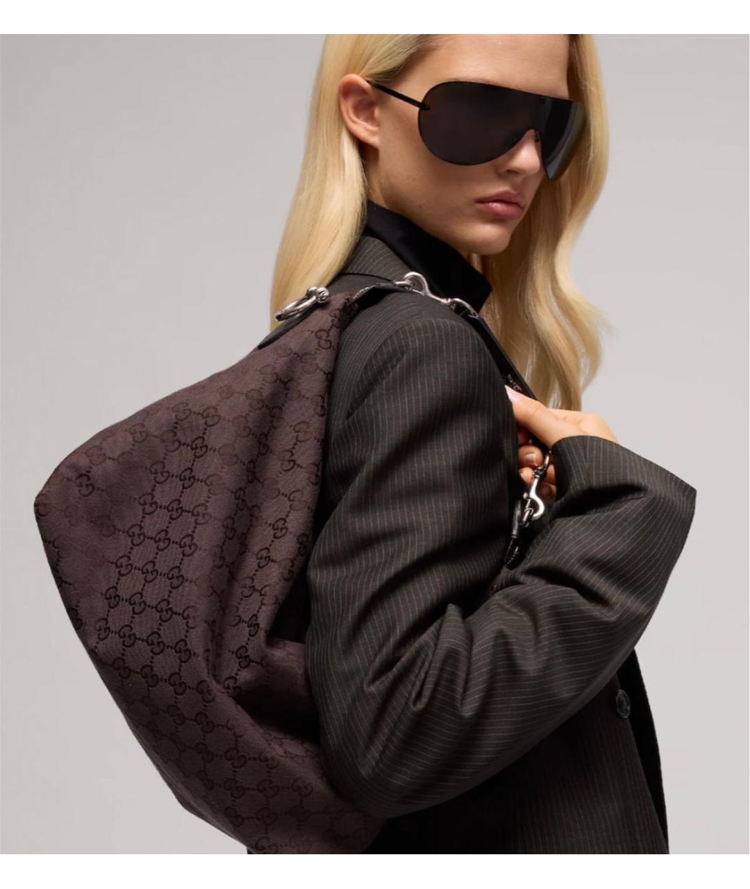 GUCCI Коричневая сумка с короткими ручками из канвы, фото 4