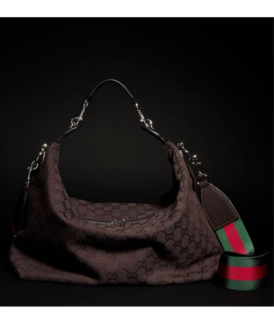 GUCCI Коричневая сумка с короткими ручками из канвы, фото 5