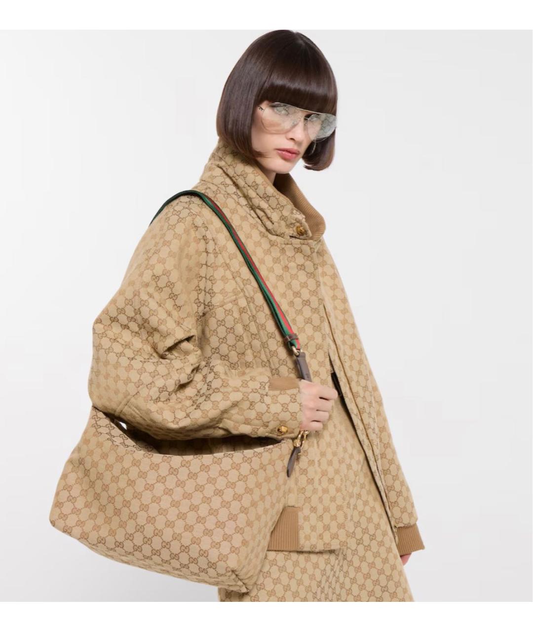 GUCCI Бежевая сумка с короткими ручками из канвы, фото 3