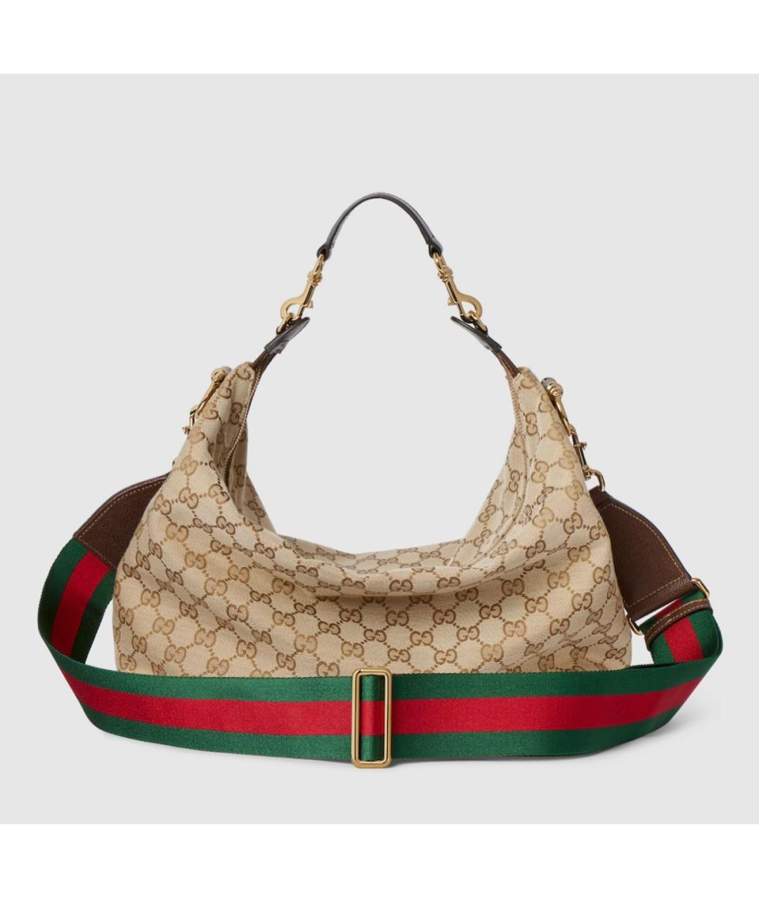 GUCCI Бежевая сумка с короткими ручками из канвы, фото 4