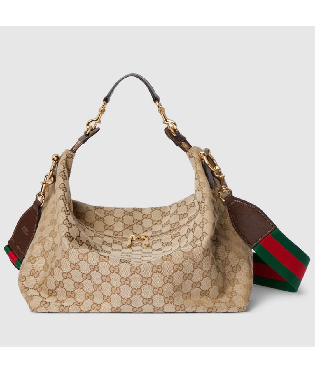 GUCCI Бежевая сумка с короткими ручками из канвы, фото 6