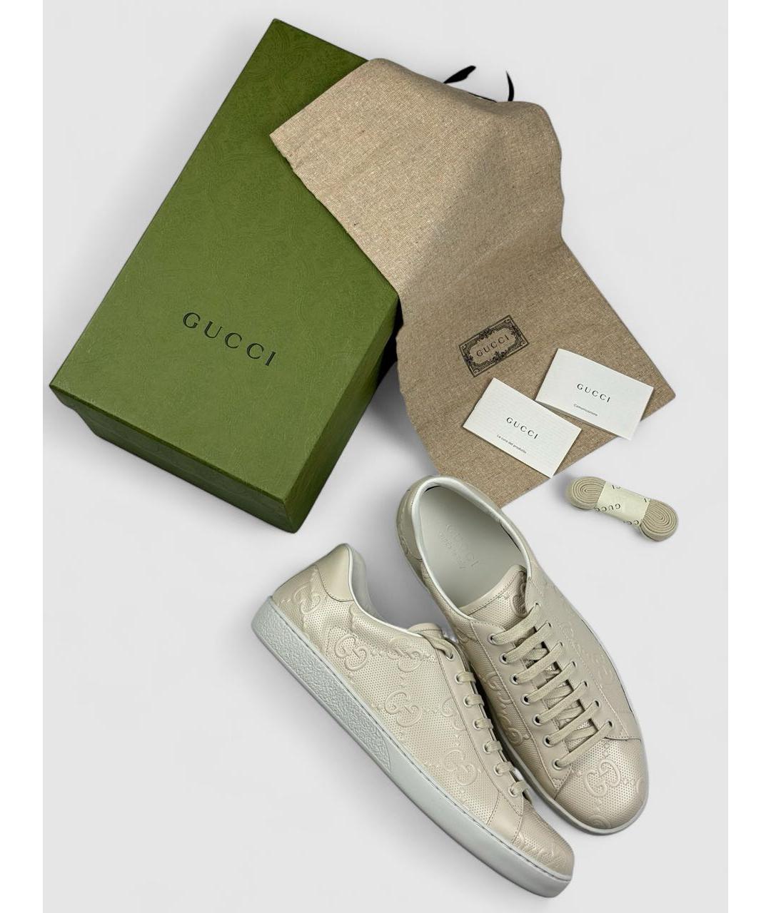 GUCCI Бежевые кожаные низкие кроссовки / кеды, фото 5