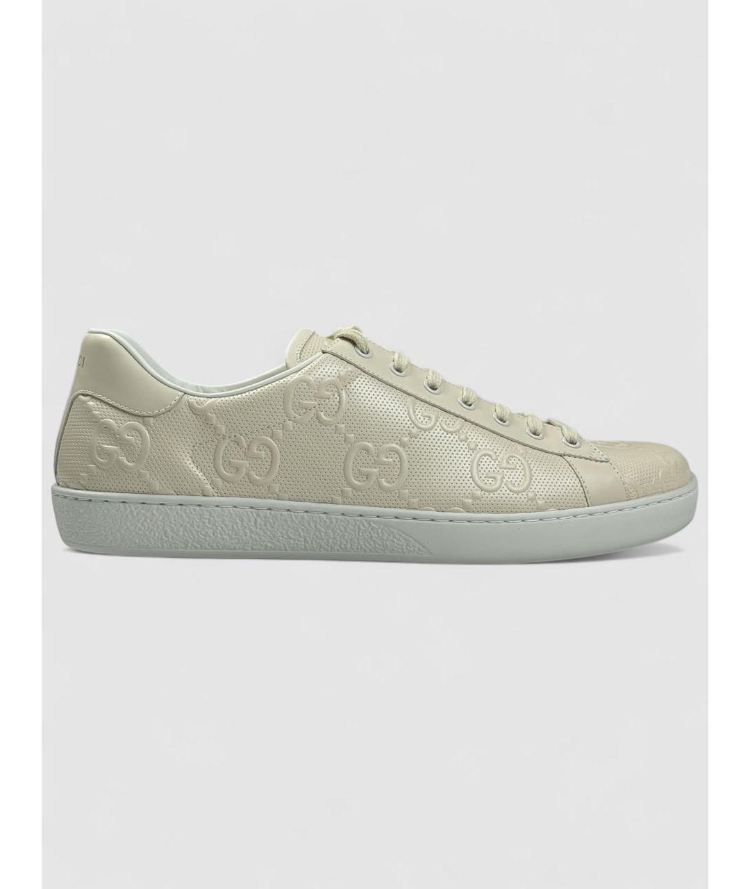 GUCCI Бежевые кожаные низкие кроссовки / кеды, фото 2