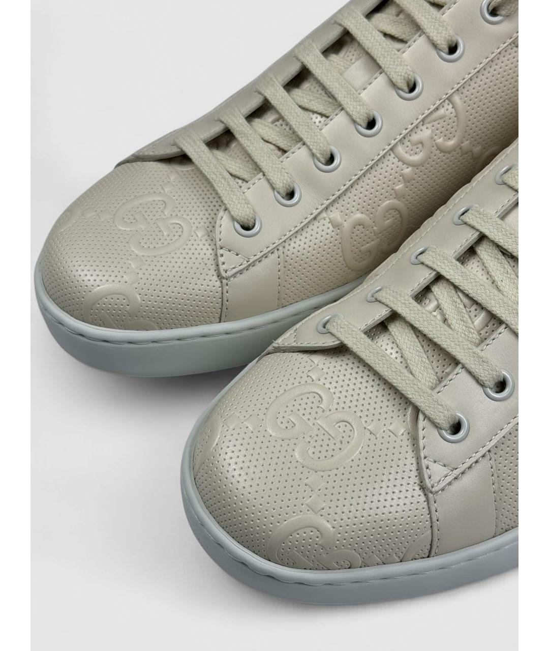 GUCCI Бежевые кожаные низкие кроссовки / кеды, фото 3