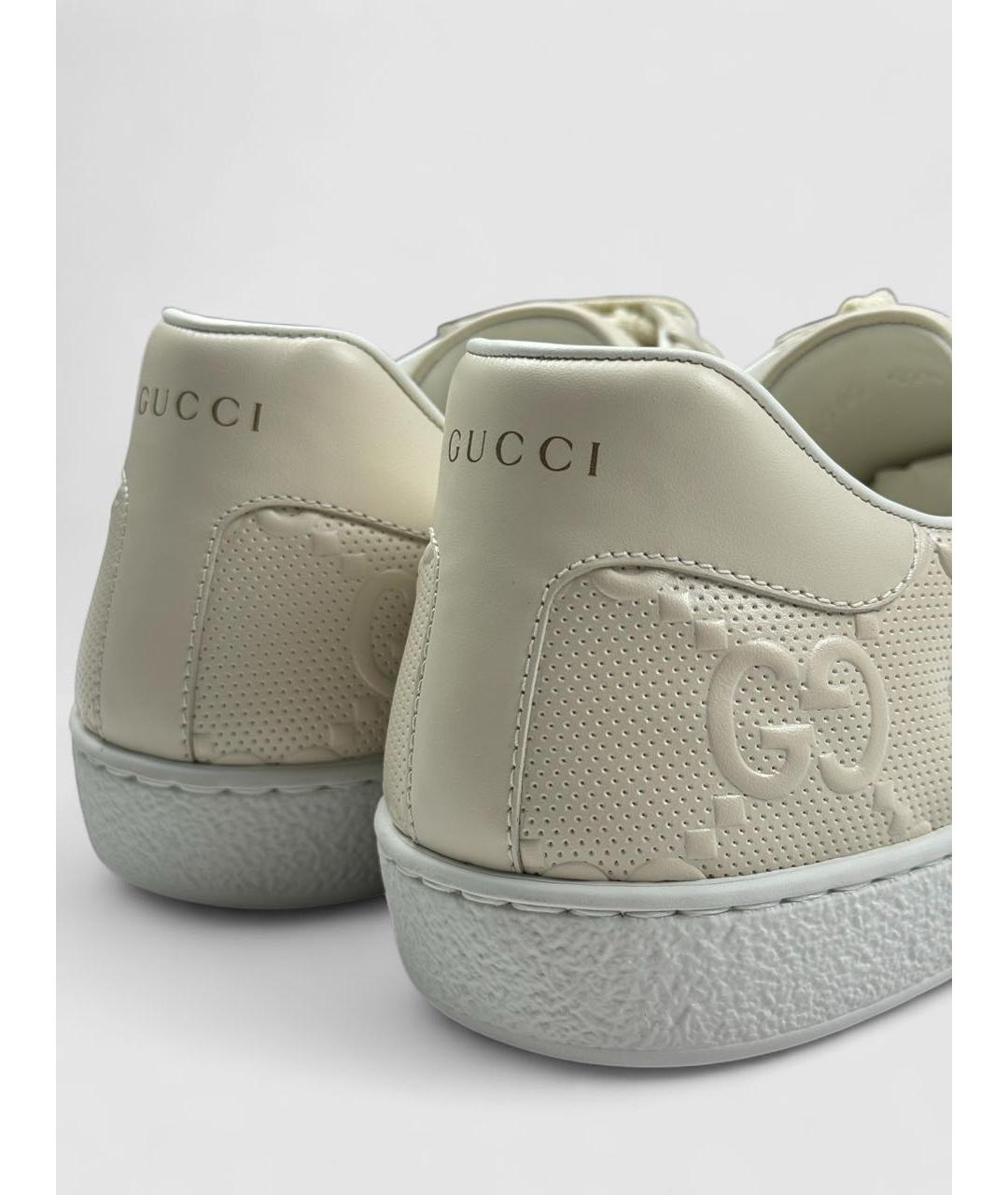 GUCCI Бежевые кожаные низкие кроссовки / кеды, фото 4