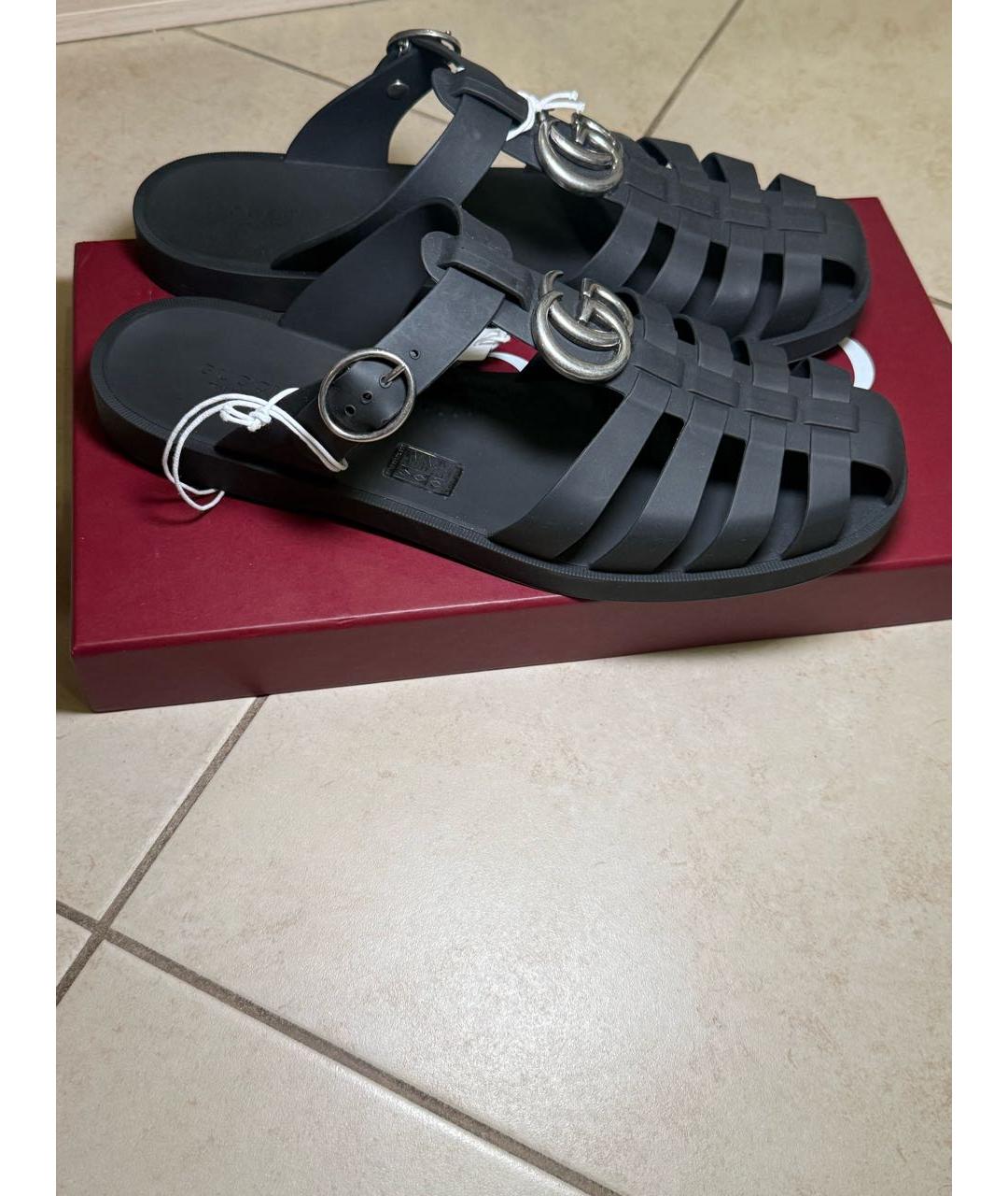 GUCCI Черные резиновые сандалии, фото 2