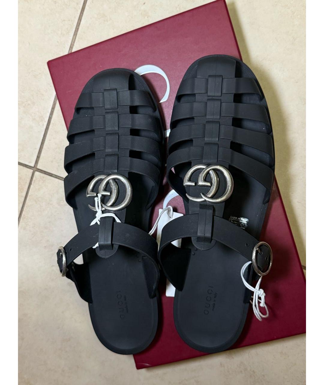 GUCCI Черные резиновые сандалии, фото 4
