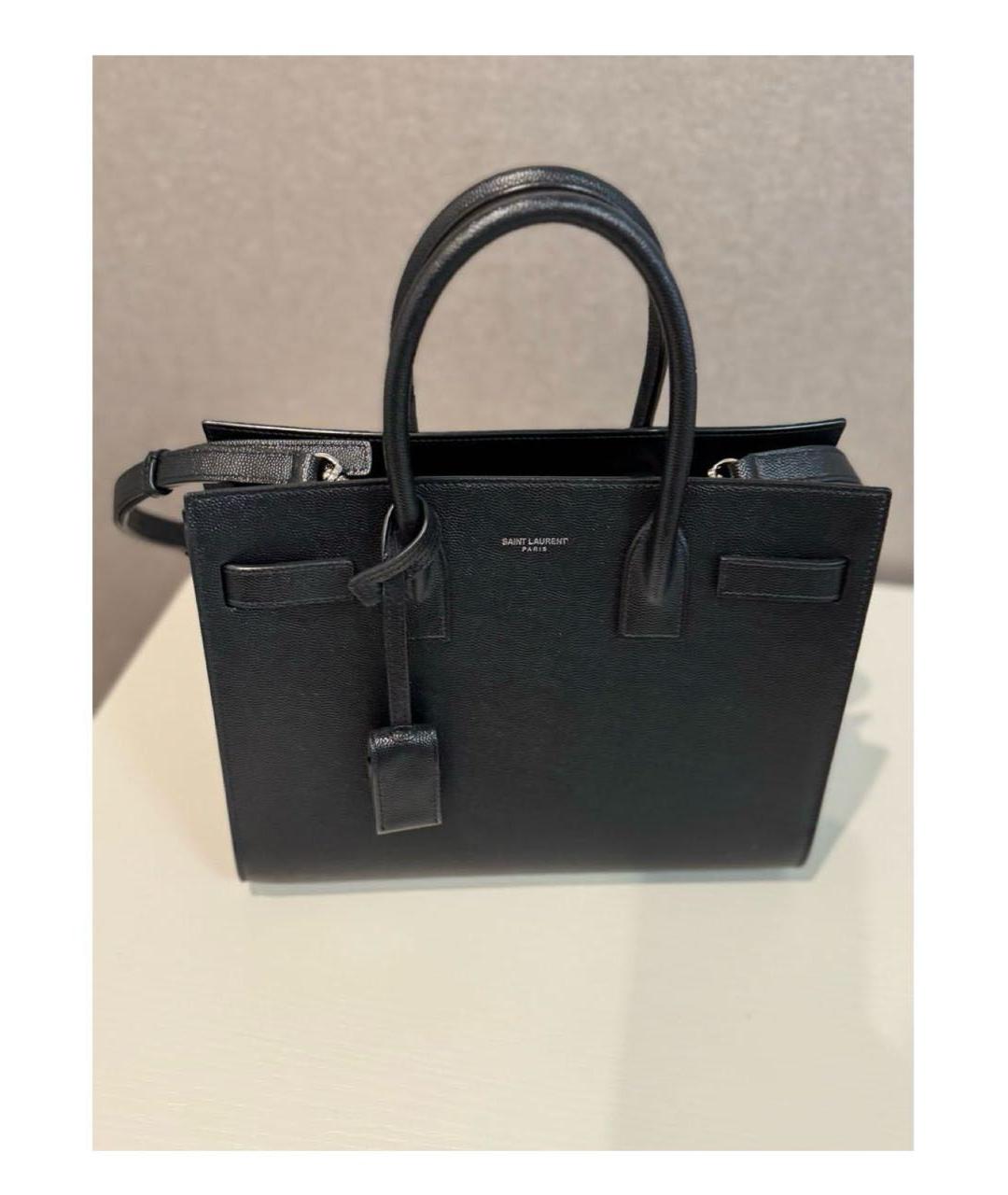 SAINT LAURENT Черная кожаная сумка с короткими ручками, фото 8