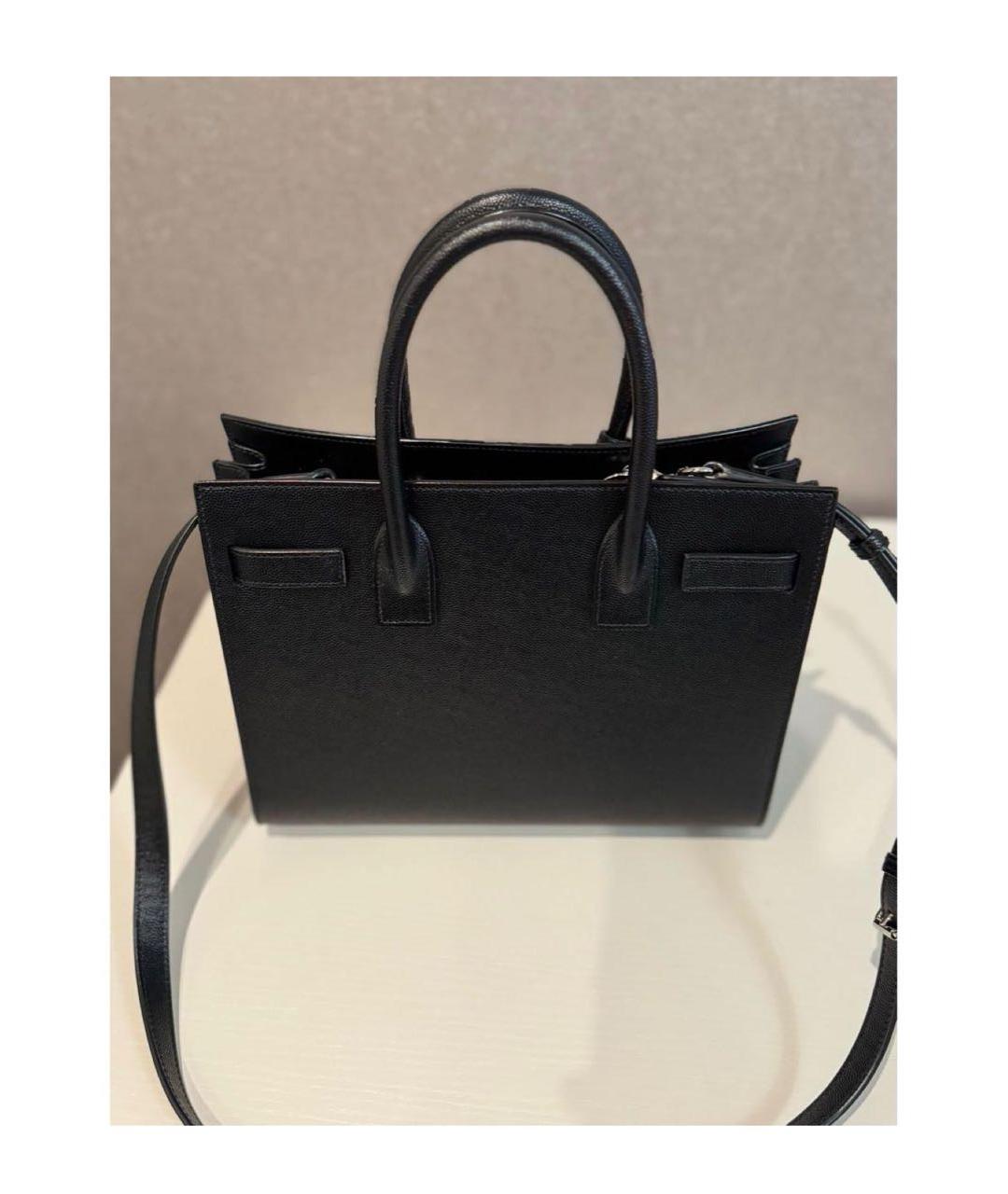 SAINT LAURENT Черная кожаная сумка с короткими ручками, фото 3