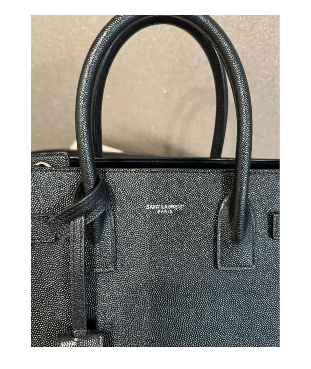 SAINT LAURENT Черная кожаная сумка с короткими ручками, фото 7