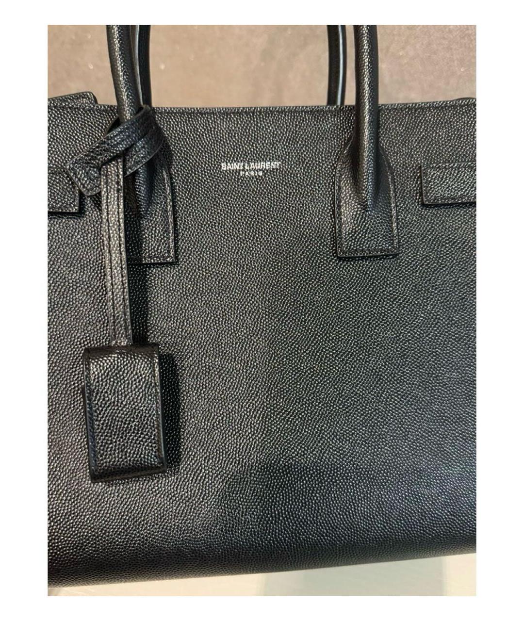 SAINT LAURENT Черная кожаная сумка с короткими ручками, фото 5