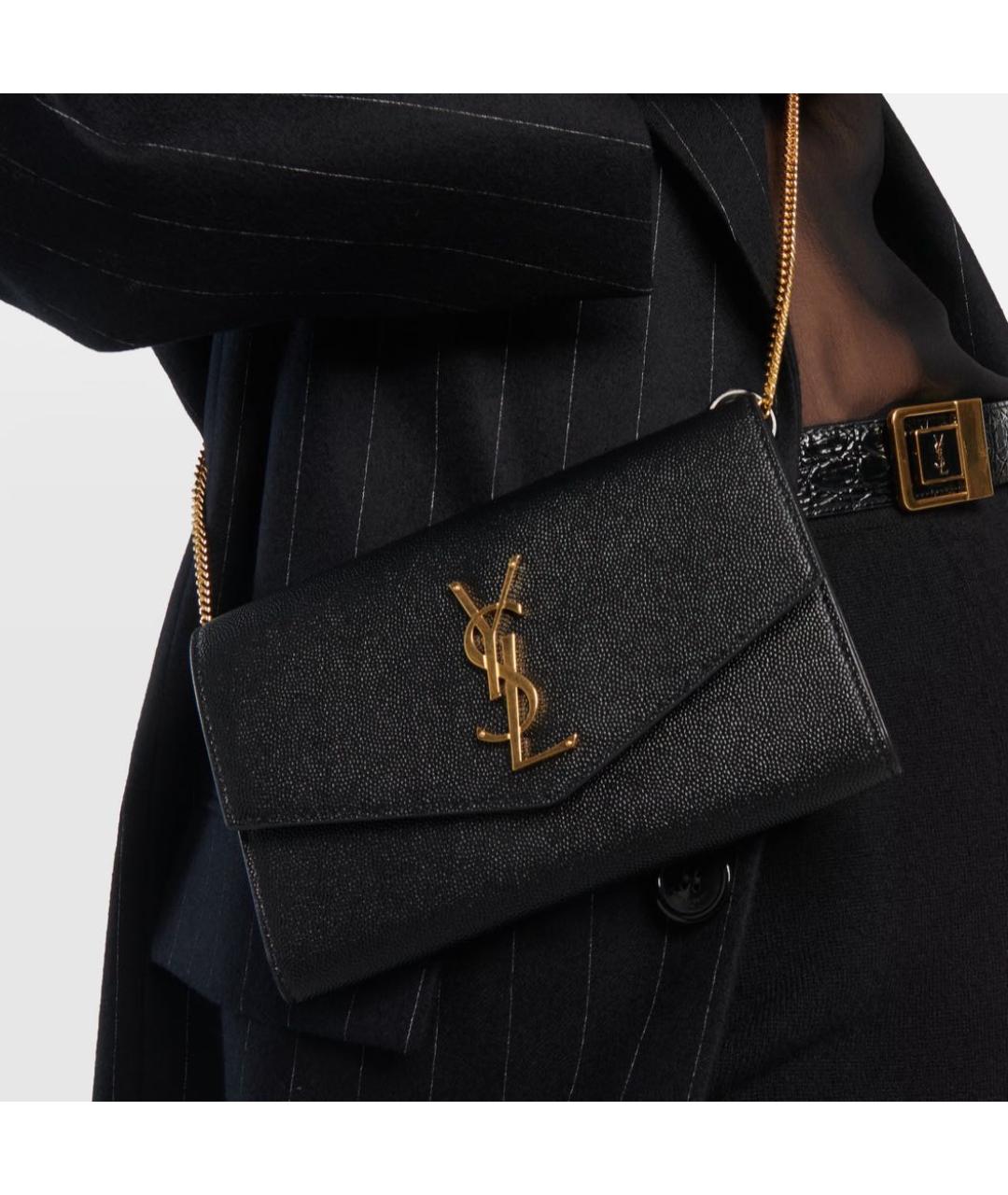 SAINT LAURENT Черная кожаная сумка через плечо, фото 2