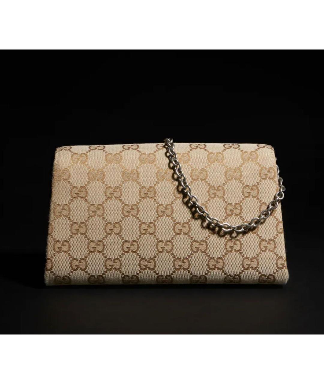 GUCCI Бежевая сумка через плечо из канвы, фото 2