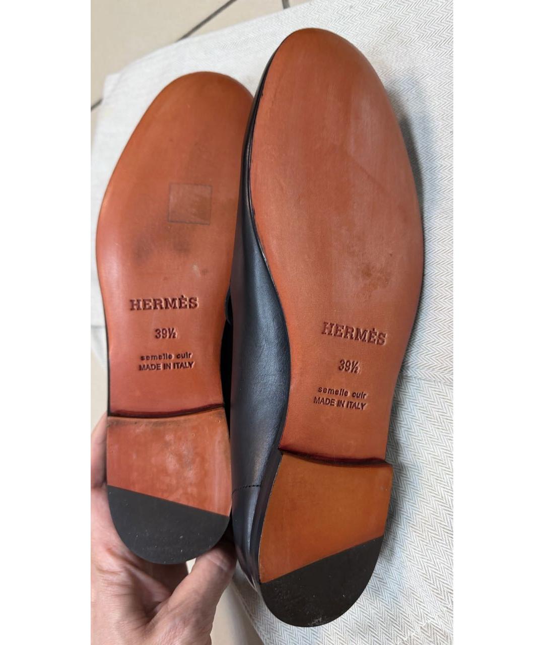 HERMES Черные кожаные лоферы, фото 3
