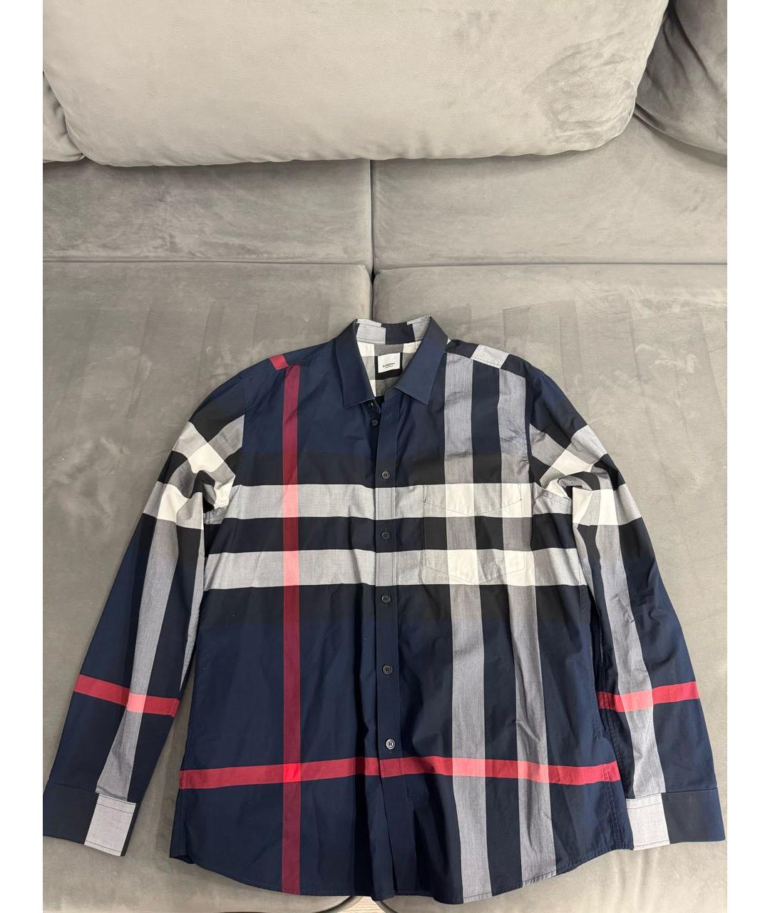 BURBERRY Темно-синяя хлопковая кэжуал рубашка, фото 5