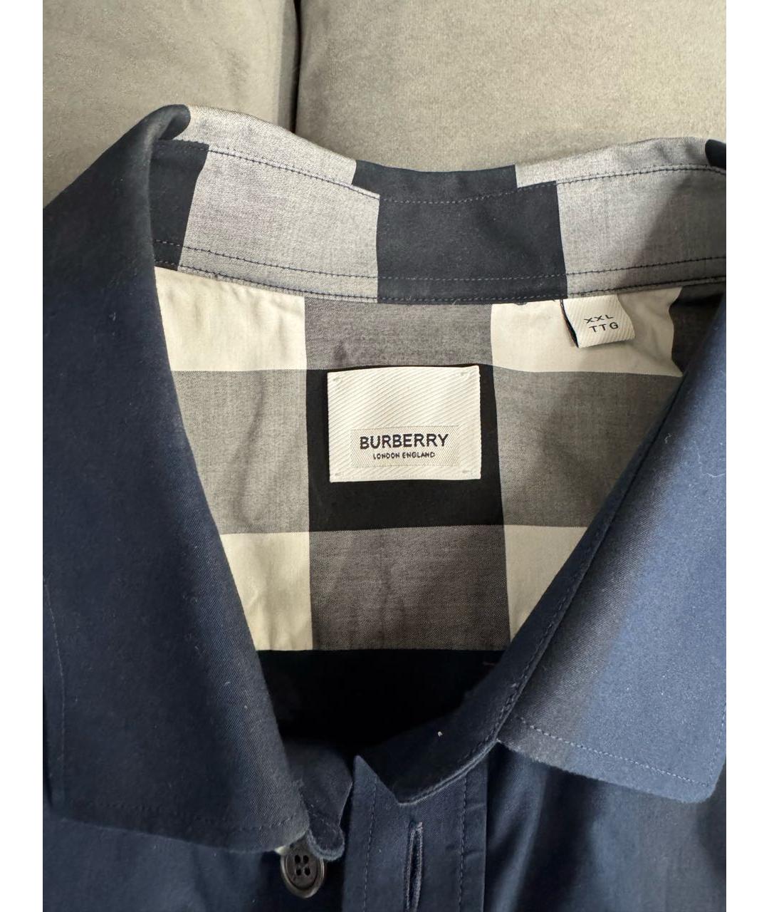 BURBERRY Темно-синяя хлопковая кэжуал рубашка, фото 3