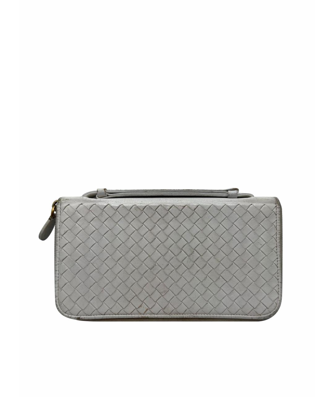 BOTTEGA VENETA Белая кожаная барсетка, фото 9