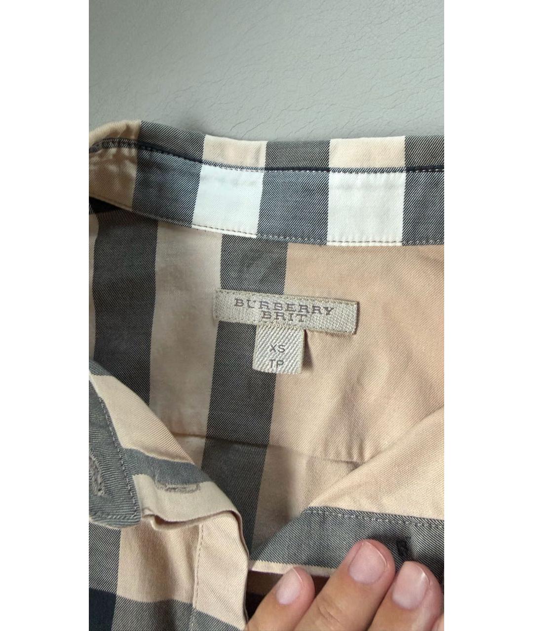 BURBERRY Бежевая хлопко-эластановая рубашка, фото 4