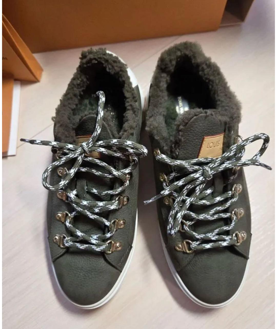 LOUIS VUITTON Хаки кожаные кеды, фото 2