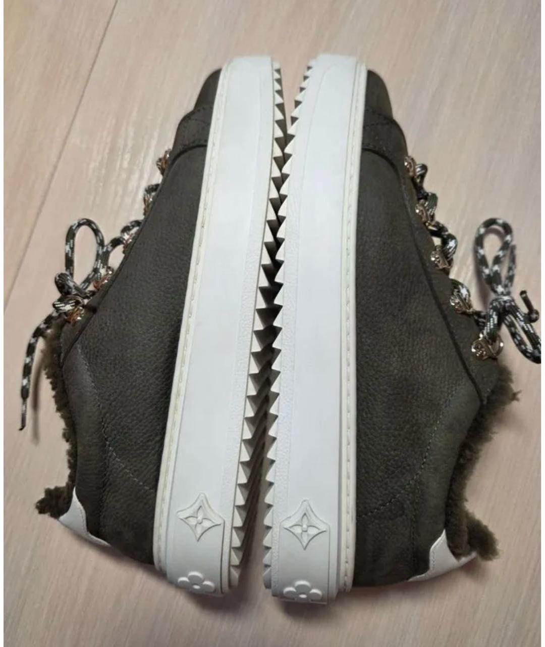LOUIS VUITTON Хаки кожаные кеды, фото 4