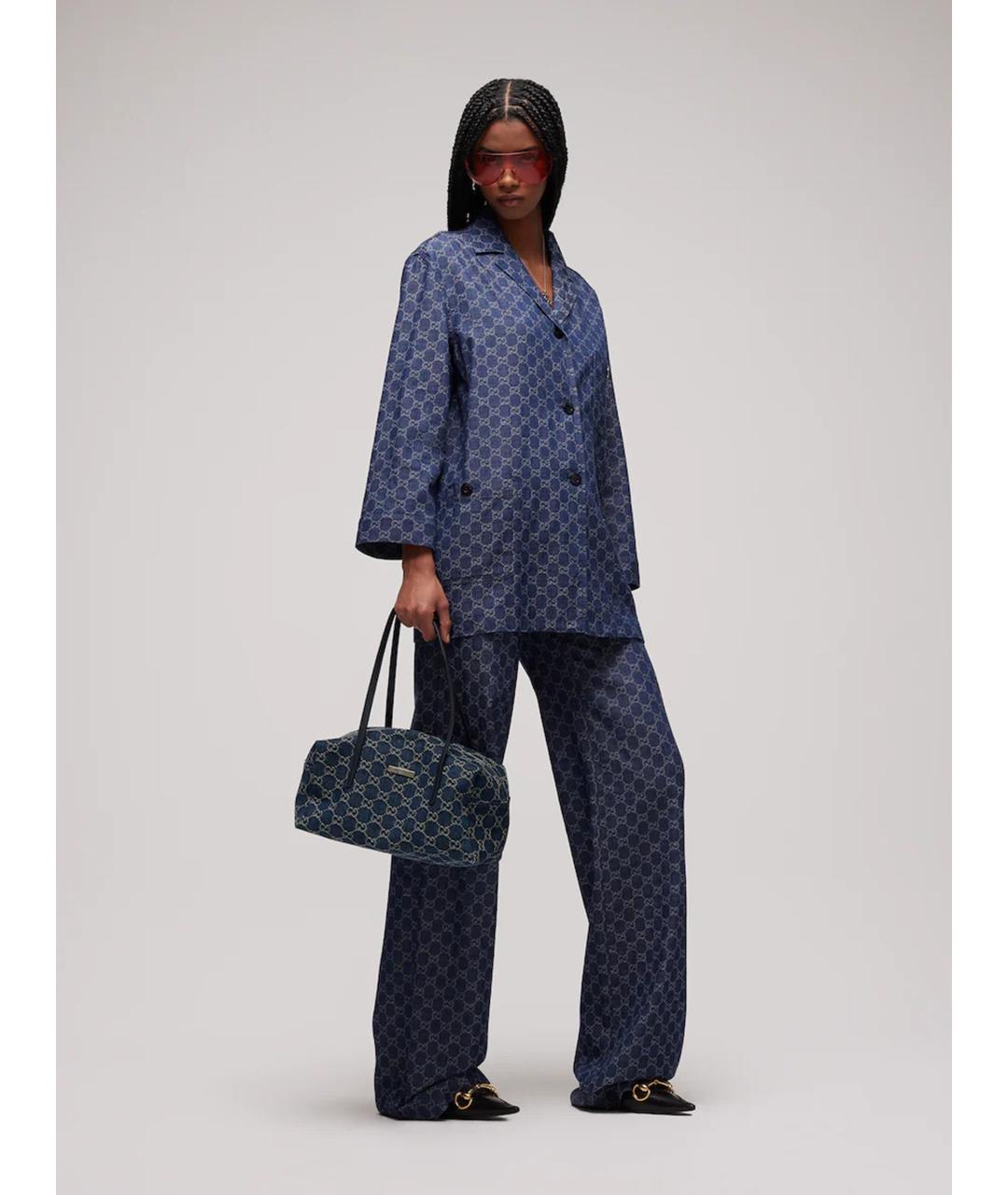 GUCCI Синяя сумка через плечо из канвы, фото 3