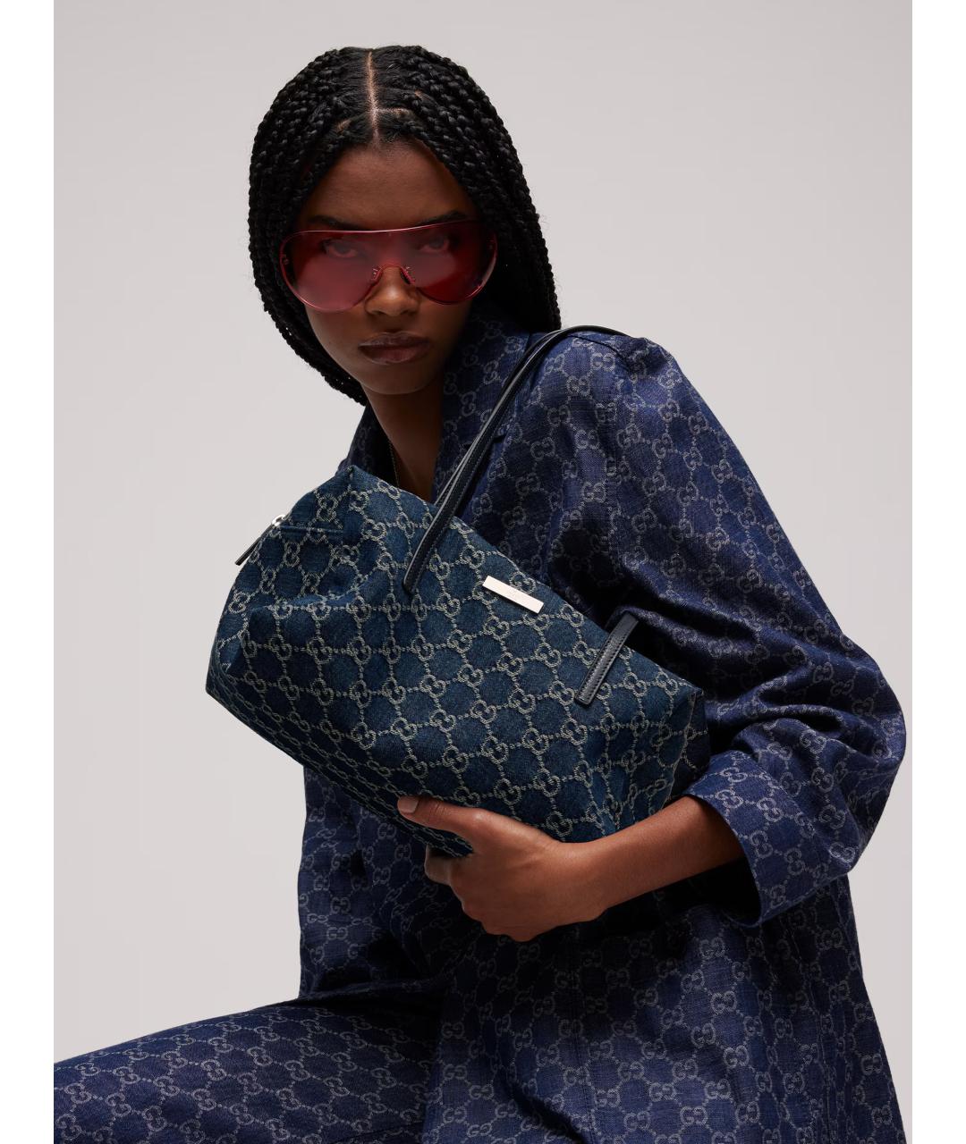 GUCCI Синяя сумка через плечо из канвы, фото 2