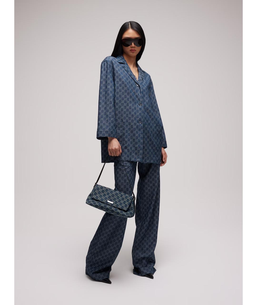 GUCCI Синяя сумка через плечо из канвы, фото 3