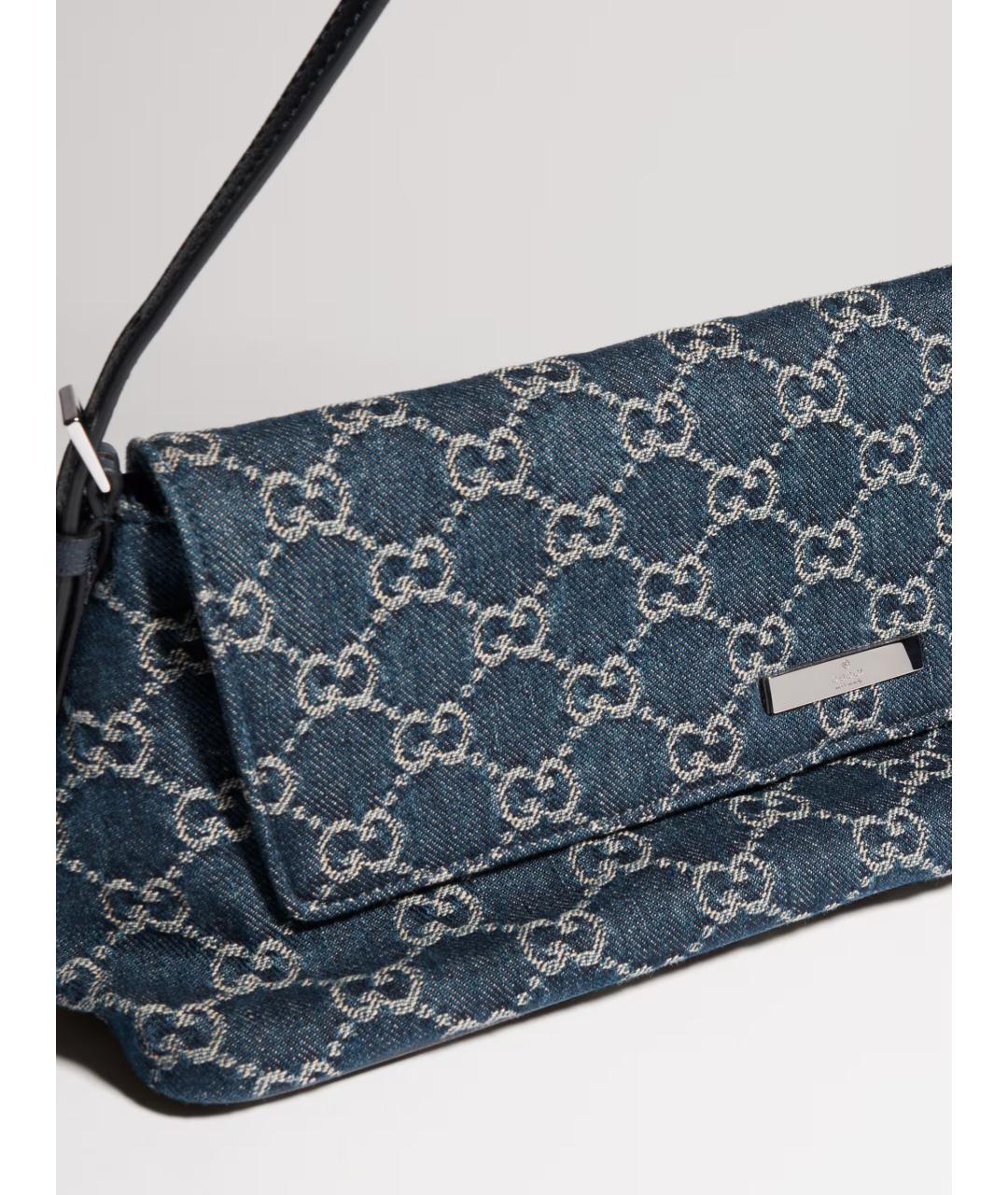 GUCCI Синяя сумка через плечо из канвы, фото 5