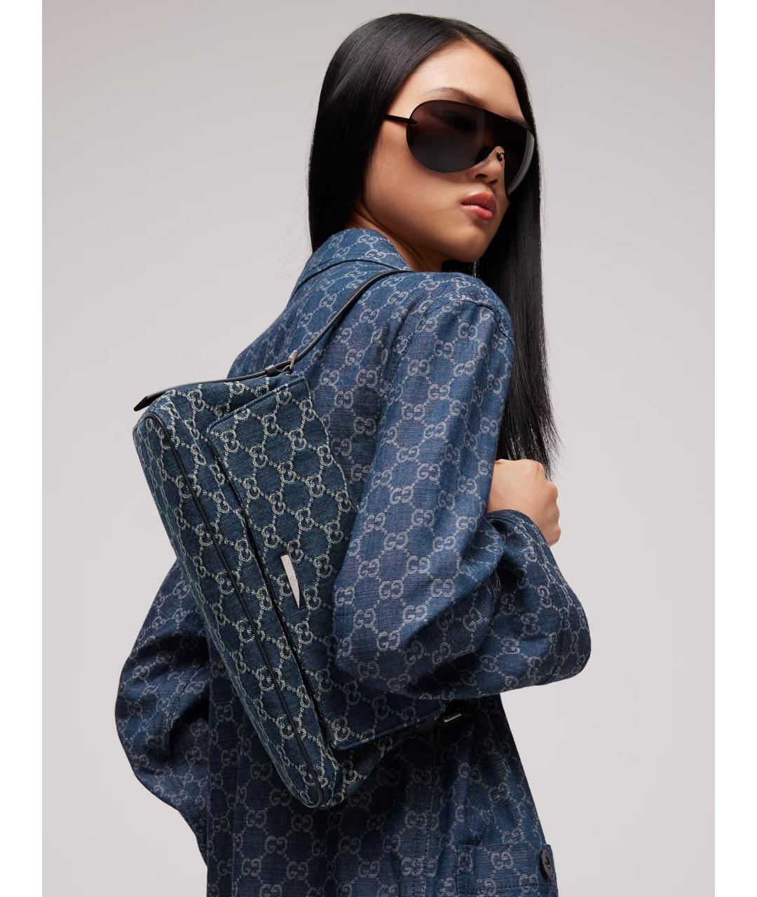 GUCCI Синяя сумка через плечо из канвы, фото 2