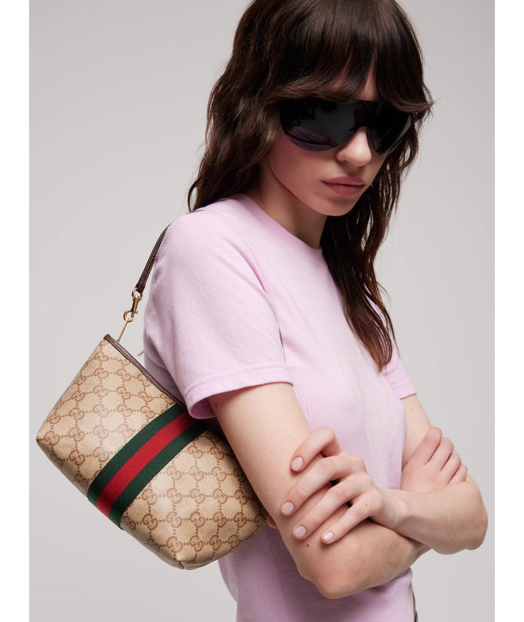 GUCCI Бежевая сумка через плечо из канвы, фото 2