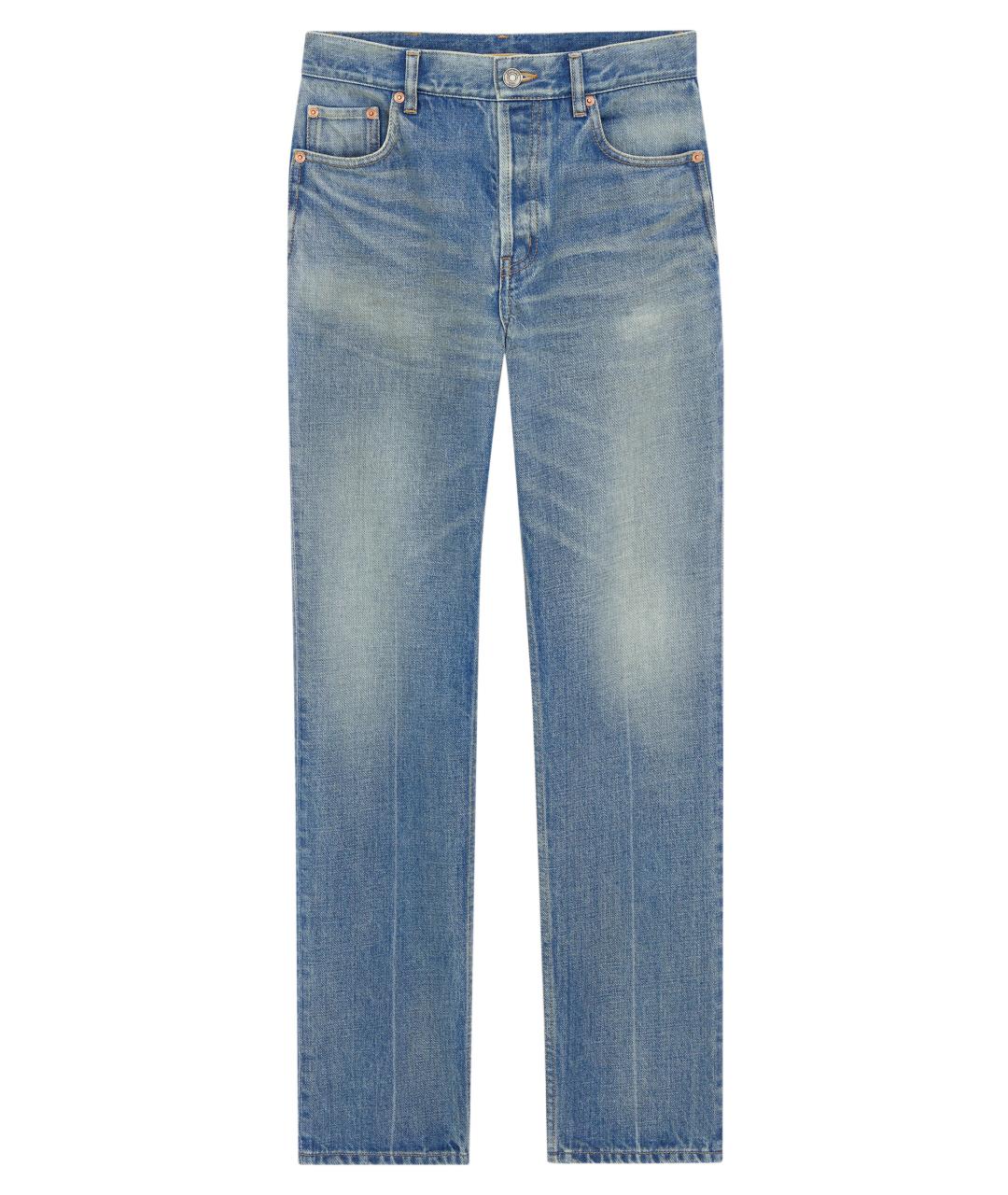 SAINT LAURENT Голубые хлопковые прямые джинсы, фото 1