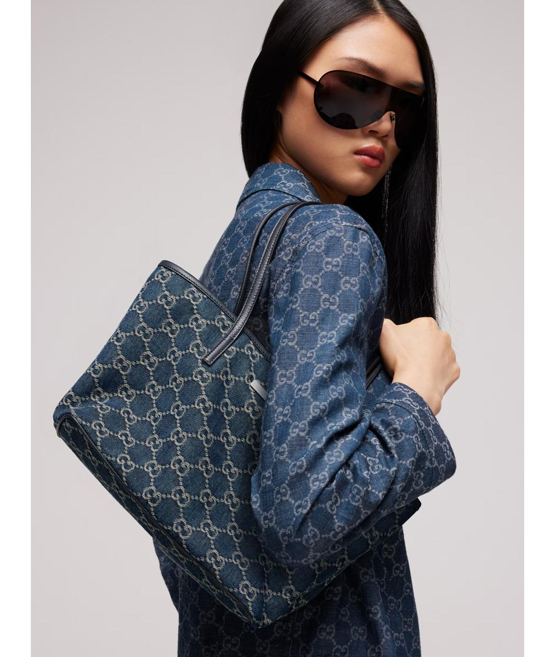 GUCCI Синяя сумка тоут из канвы, фото 3