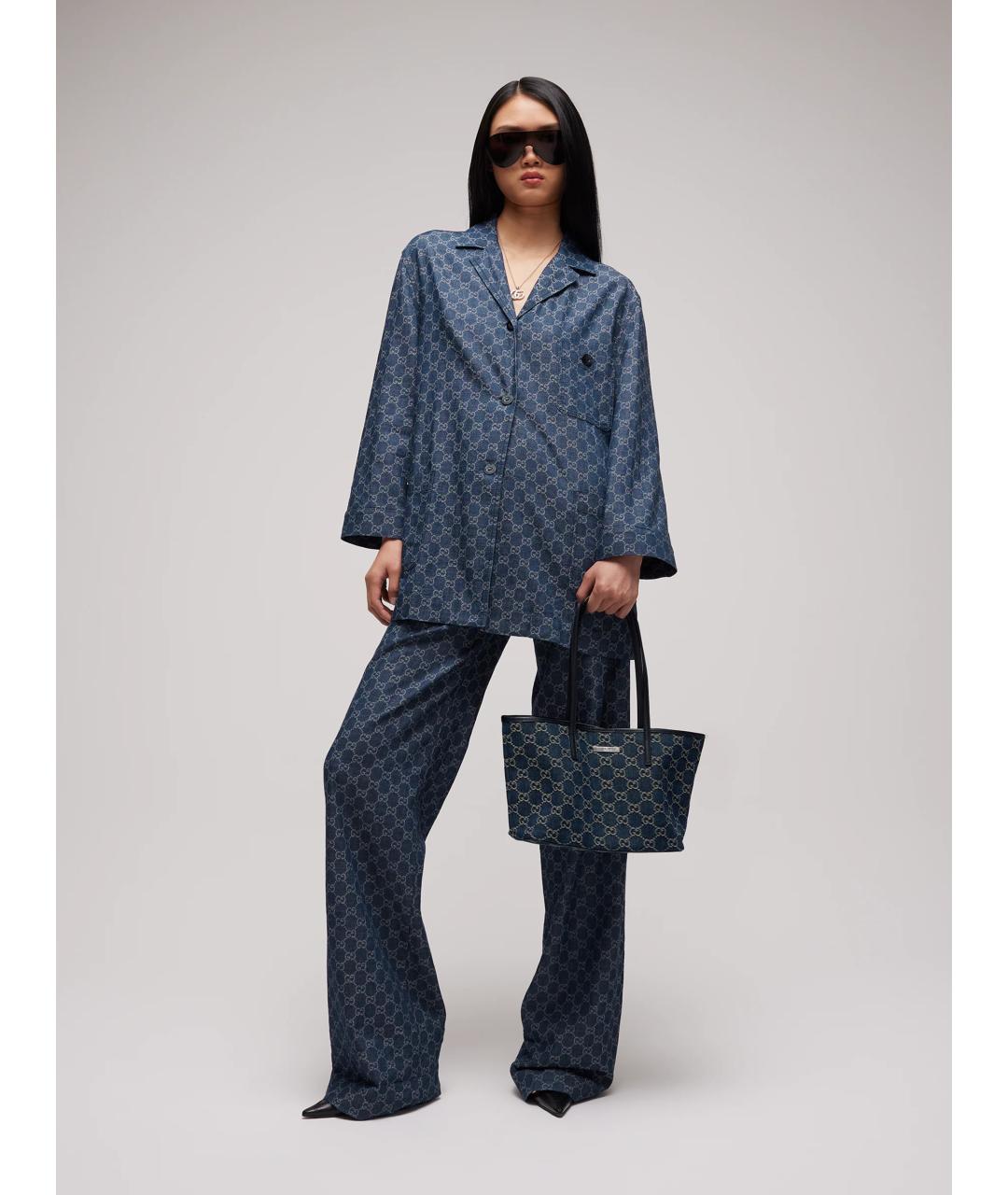 GUCCI Синяя сумка тоут из канвы, фото 2