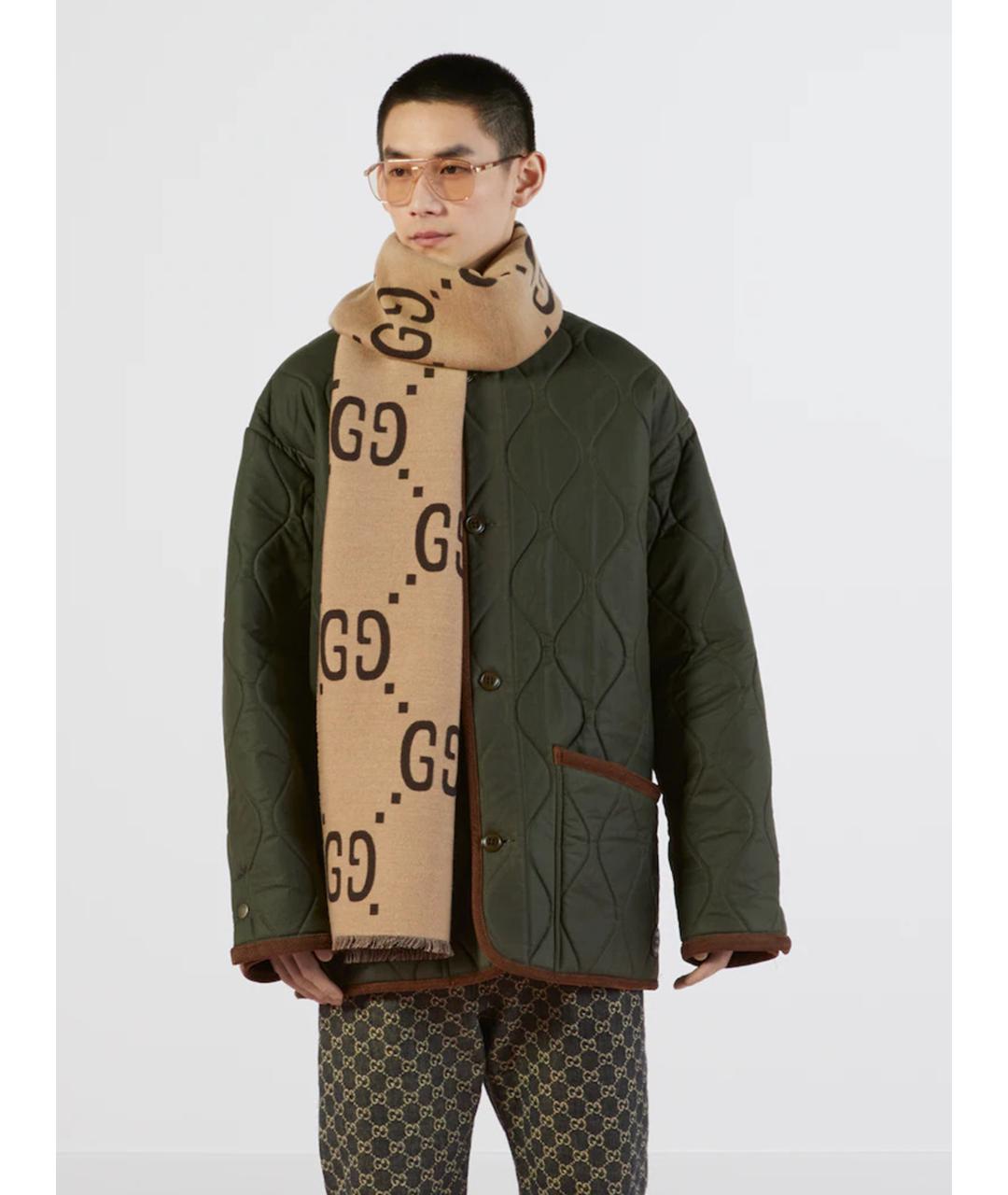 GUCCI Бежевый шерстяной шарф, фото 2