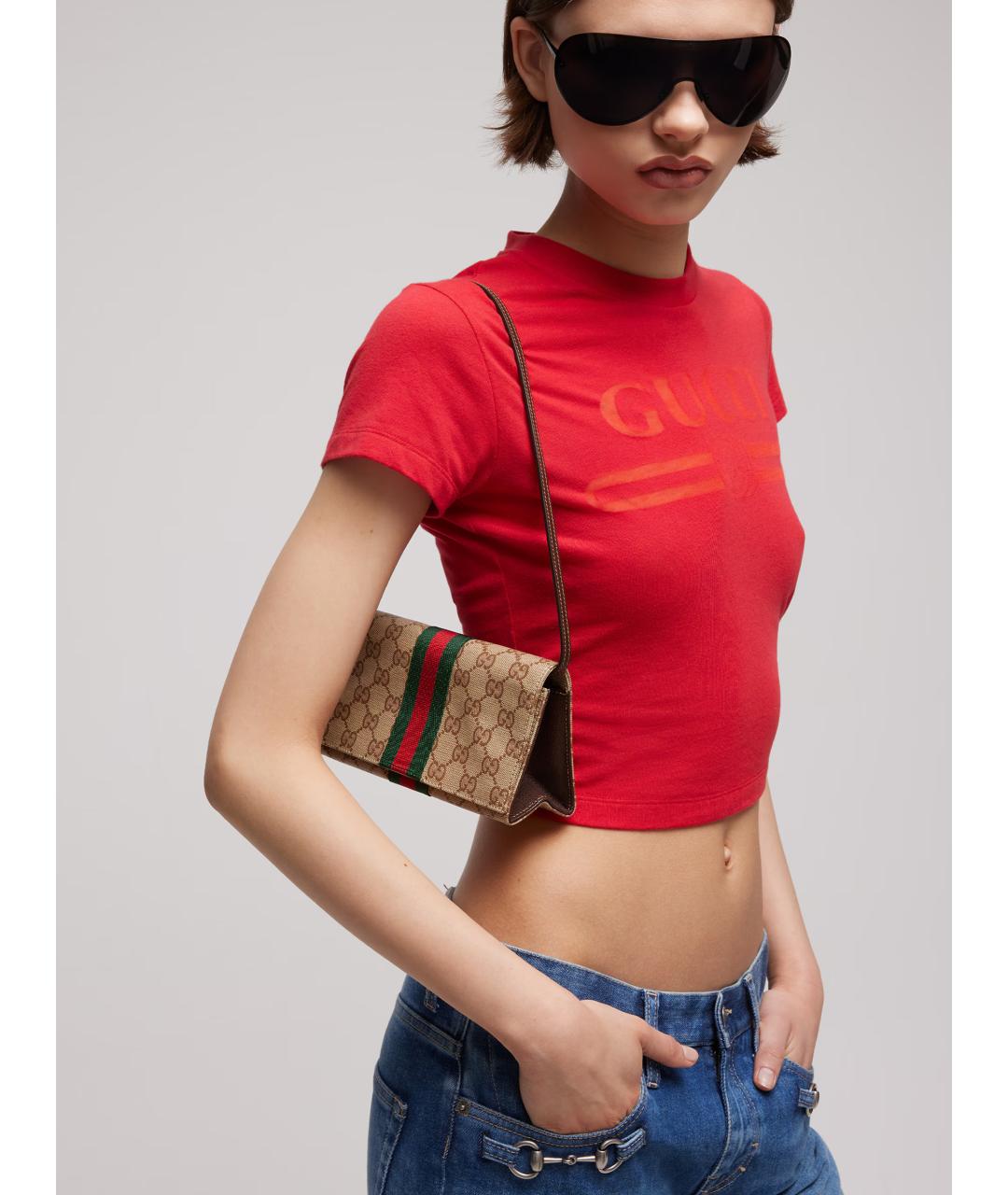 GUCCI Бежевая сумка через плечо из канвы, фото 2