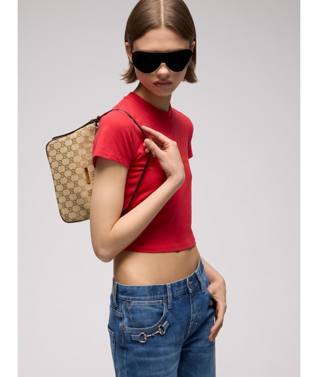 GUCCI Бежевая сумка через плечо из канвы, фото 2