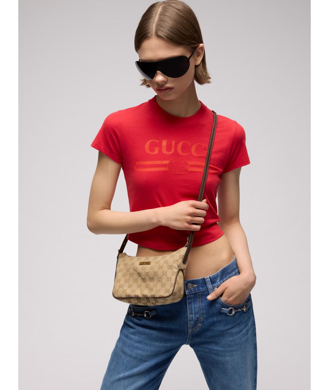 GUCCI Бежевая сумка через плечо из канвы, фото 7