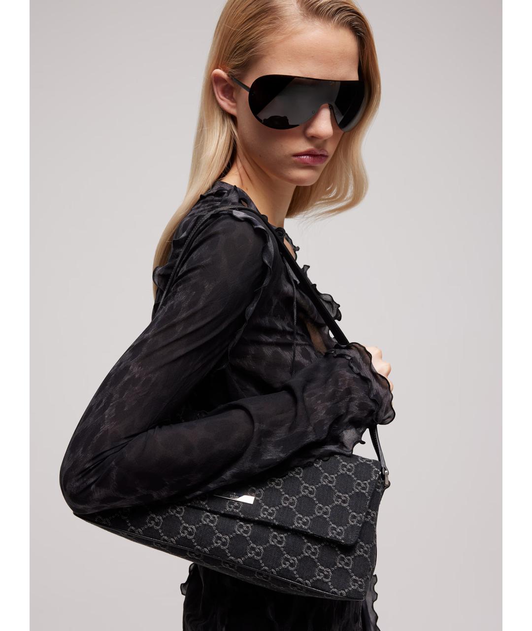 GUCCI Черная сумка через плечо из канвы, фото 2