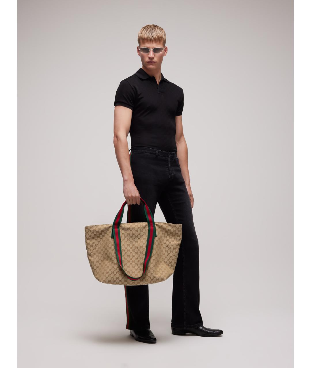 GUCCI Бежевая сумка тоут из канвы, фото 4