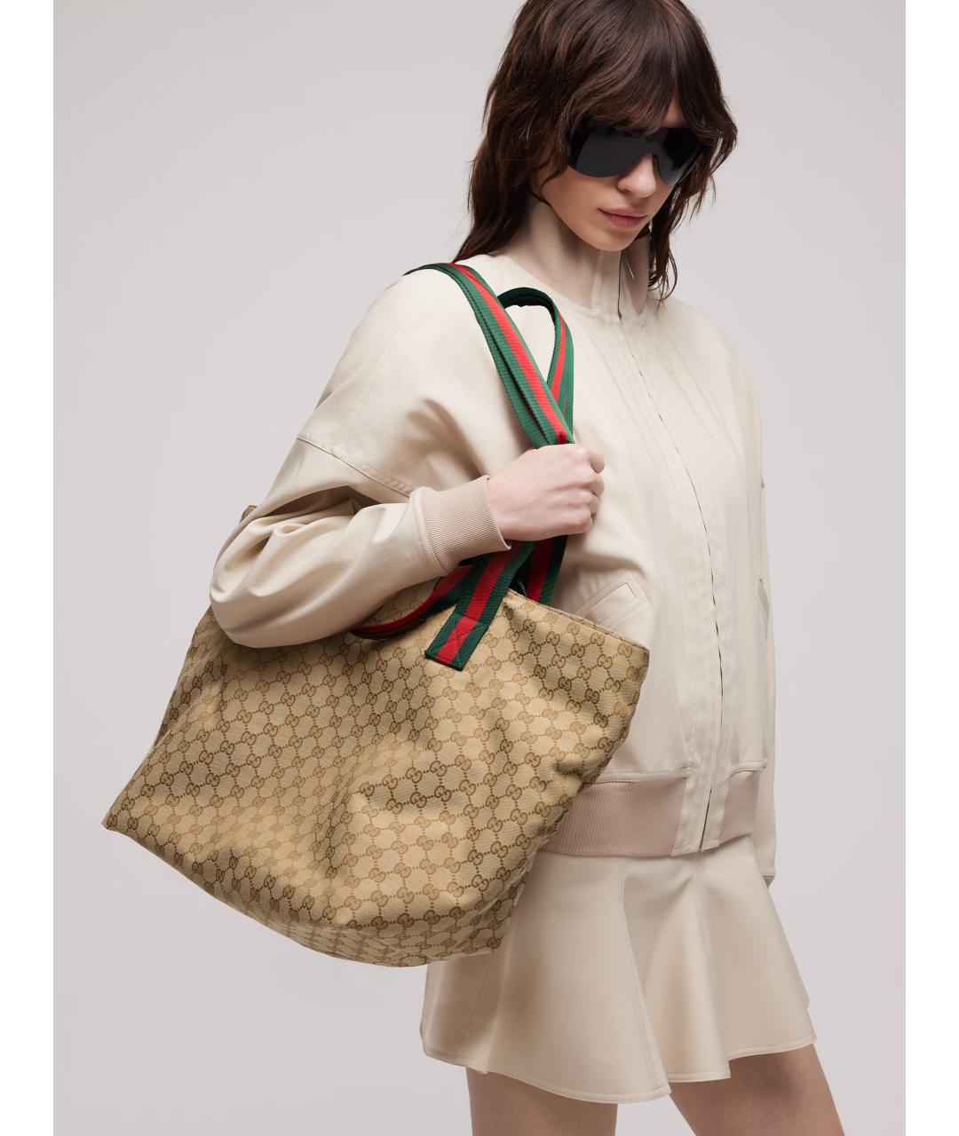GUCCI Бежевая сумка тоут из канвы, фото 3