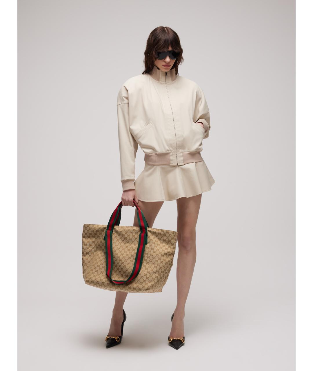 GUCCI Бежевая сумка тоут из канвы, фото 5