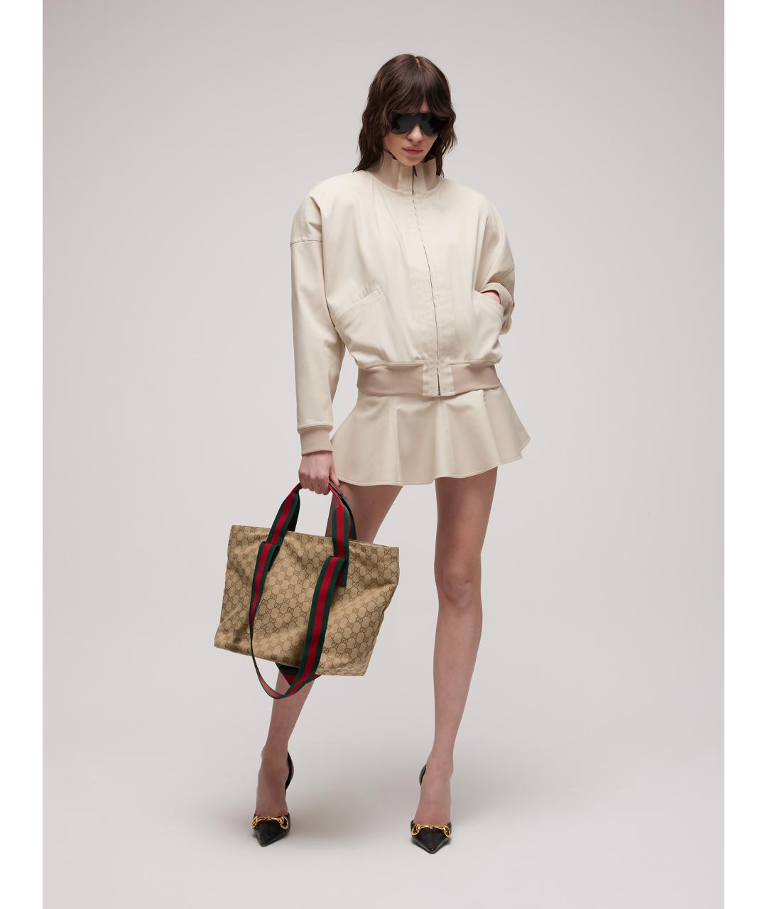 GUCCI Бежевая сумка тоут из канвы, фото 5