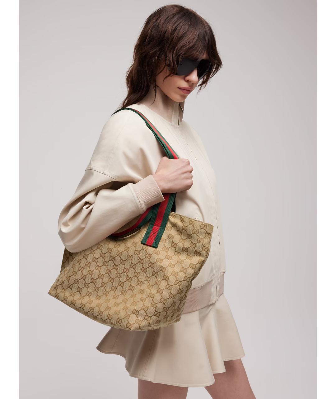 GUCCI Бежевая сумка тоут из канвы, фото 3